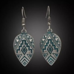 Vintage Aztec Silver Dangle Earrings 2"